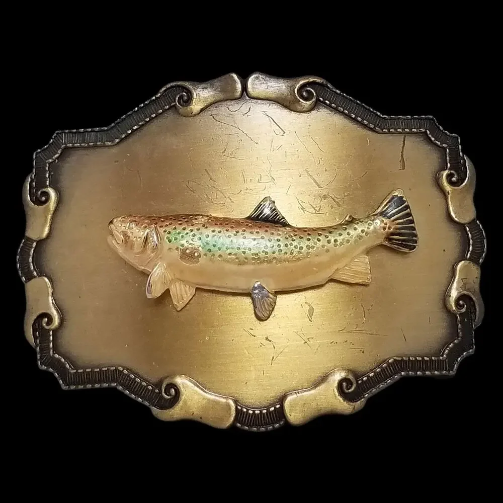Vintage Gold Tone Trout‎ Fish Belt Buckle Novelty Fashion Accessory Raintree